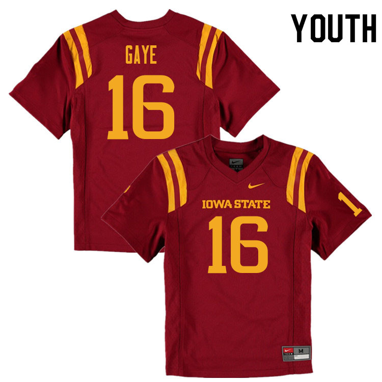 Iowa State Cyclones Youth #16 Answer Gaye Nike NCAA Authentic Cardinal College Stitched Football Jersey VP42P74AY